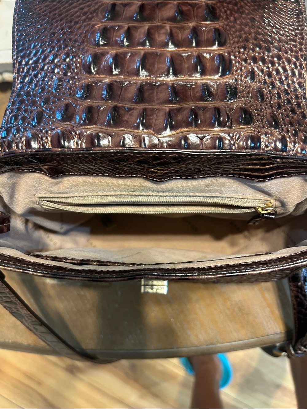 Brahmin Dark Brown Croc-Embossed Leather Crossbody - Picture 6 of 7